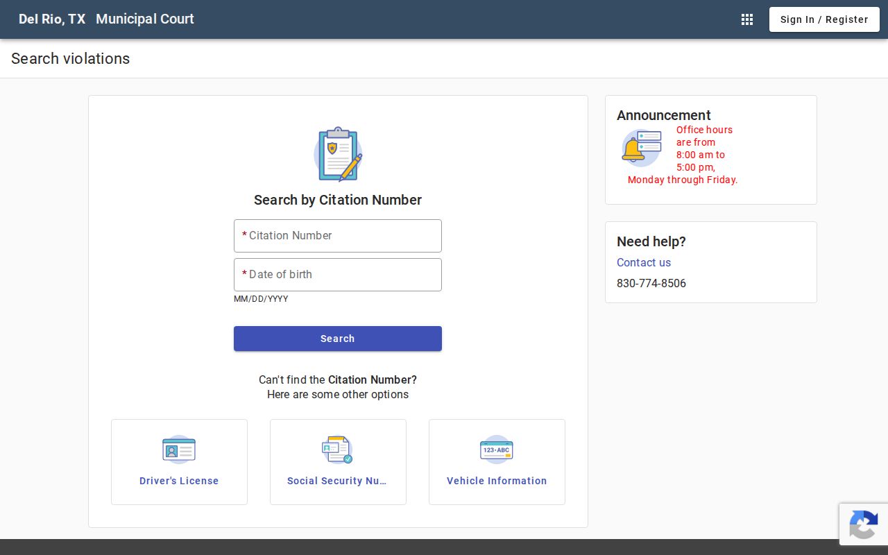 Del Rio criminal records Municipal Court citation search