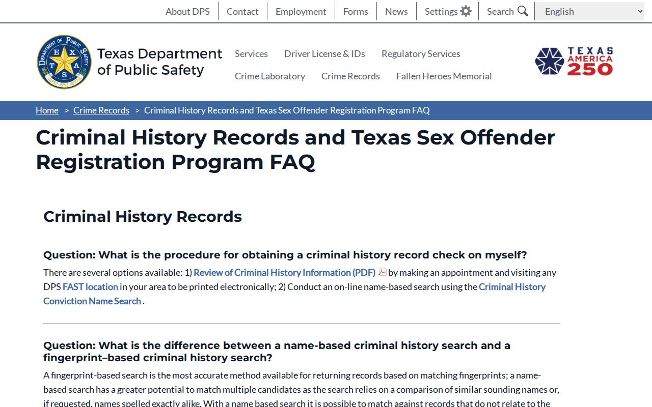 Val Verde County criminal history DPS guidance