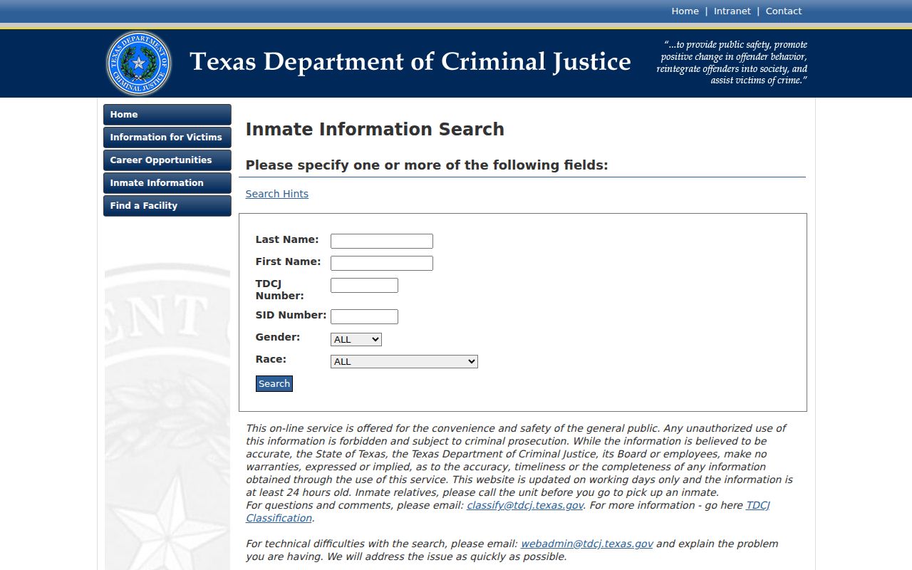 Val Verde County arrest records TDCJ offender search
