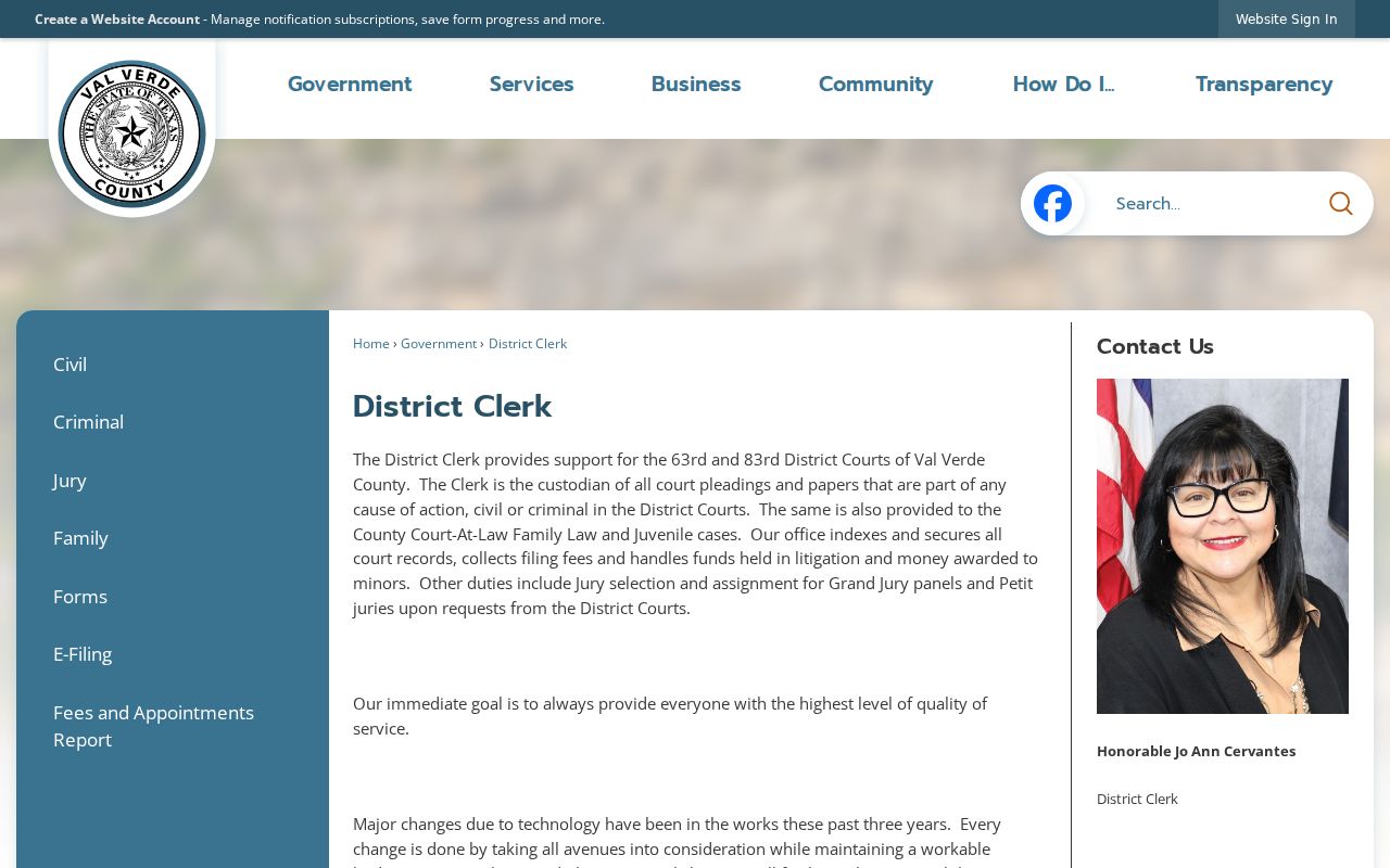 Val Verde County District Clerk criminal court case records page